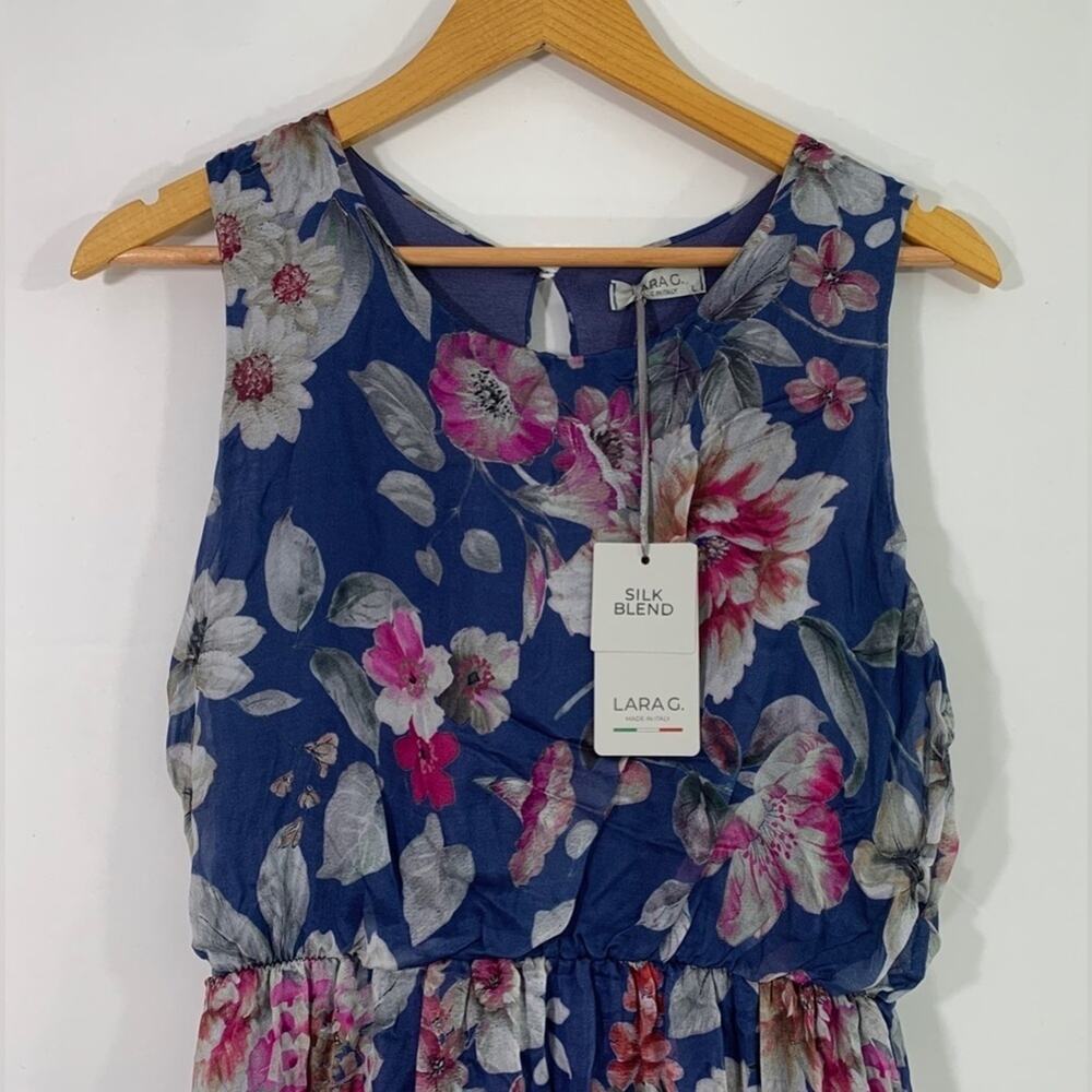 NEW LARA G By Lara Guidotti Floral Silk Viscose Blend Maxi Dress M L XL Blue